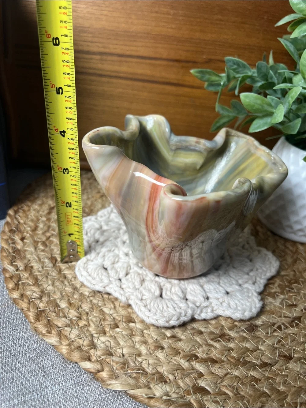 Signed 2005 Ruffled Studio Art Glass Bowl Vase Multicolor Freeform